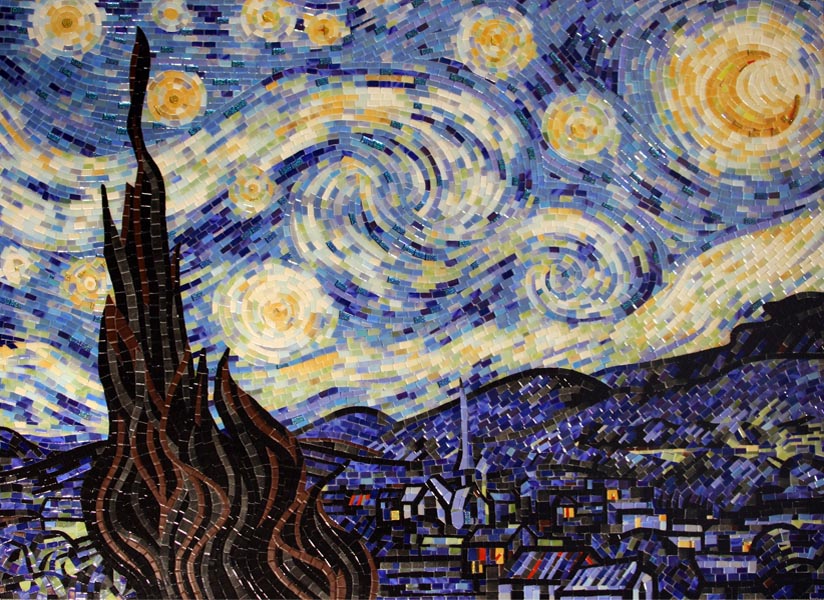 Starry night glass tile mosaic mural