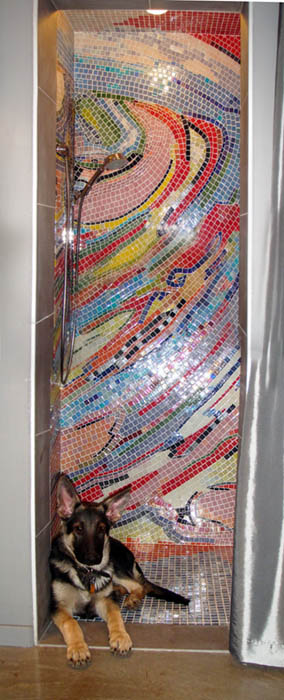 Custom glass tile mosaic shower